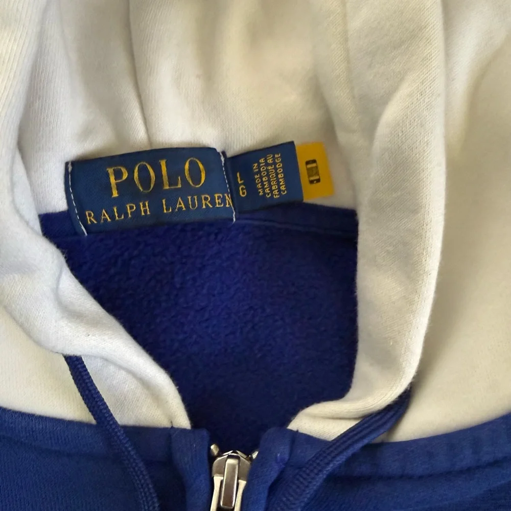 Polo Ralph Lauren Double Knit Blue White/Black/Yellow Colorblock Zip-Up Sweater